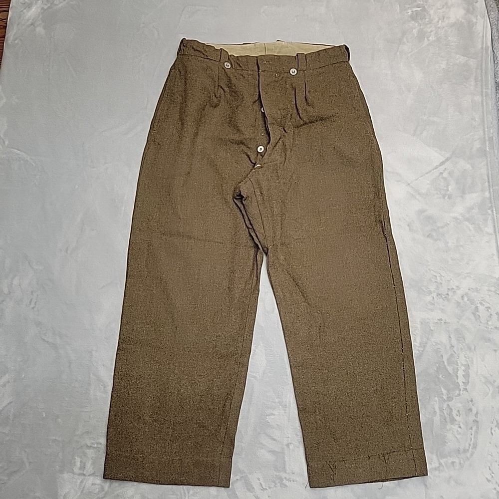 VTG French Military Pants Men 36x28 Brown Wool Service Trousers Button Fly 50s